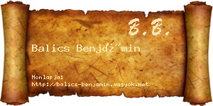 Balics Benjámin névjegykártya